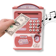 Fingerprint Piggy Bank Automatic Roll Money Coin Entry With Light, Sound Pink